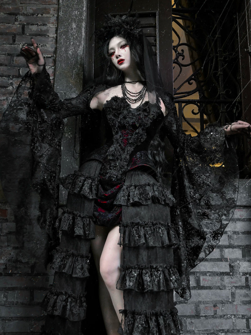 BLOOD SUPPLY: Castle of Passion Crimson Velvet Corset Top and Gloves, product view 5