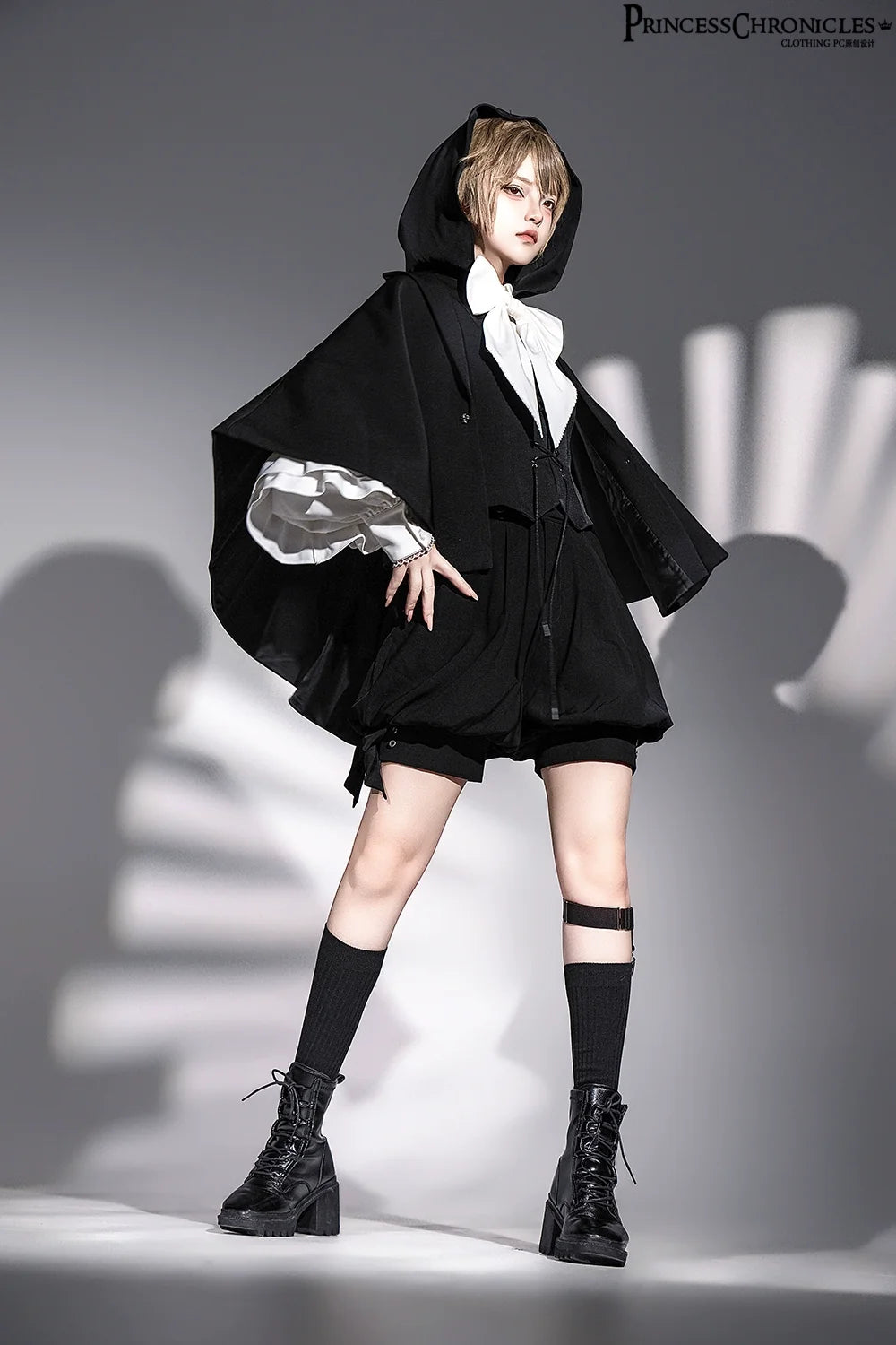 Princess Chronicles - Rabbit Feather - Black Ouji Lolita Vest Shorts Suit Prince Cloak Set