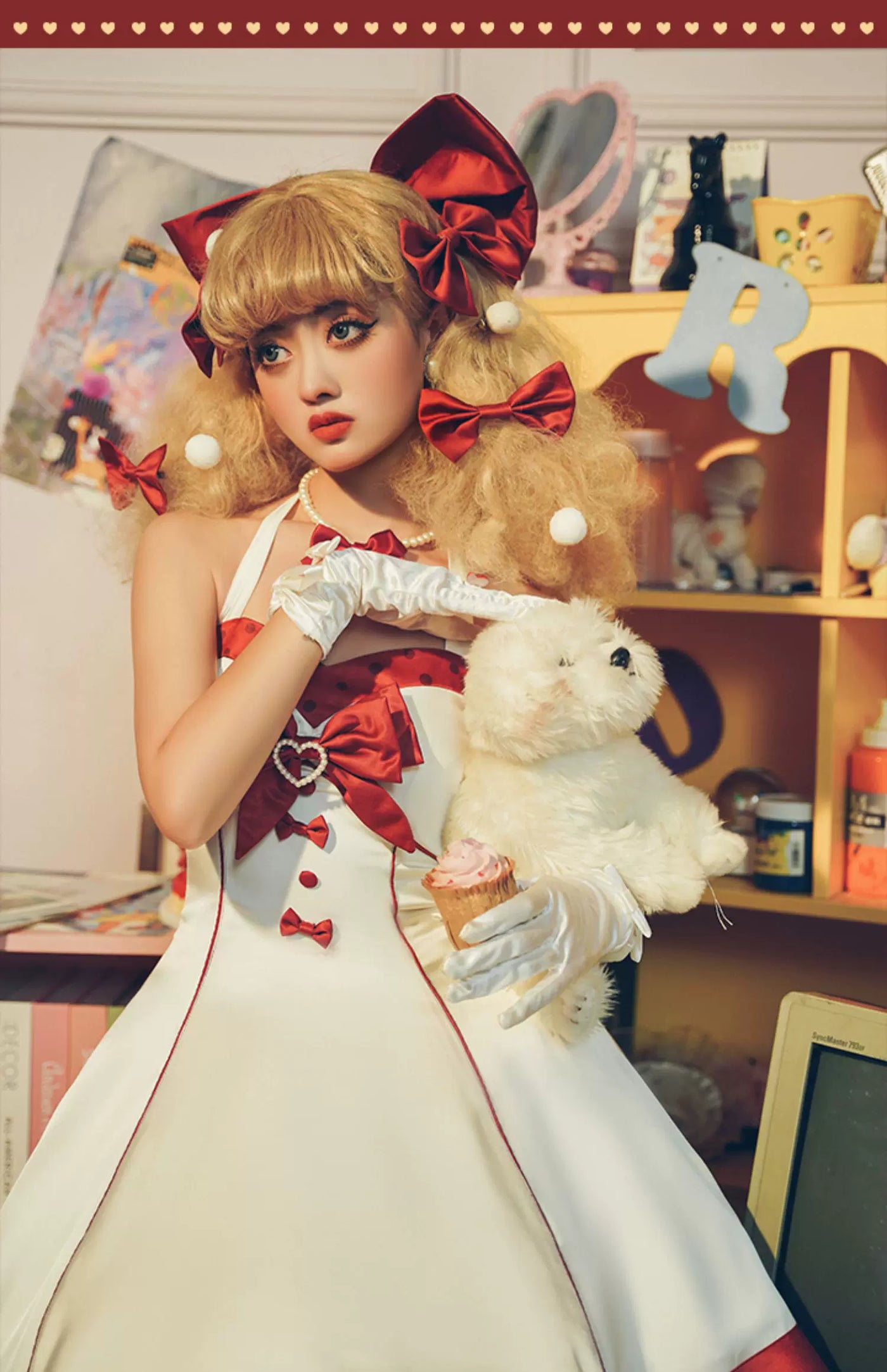 Baozi Pig - Summer Sweetheart - Milky White JSK Dress with Red Trim and Bow Details
