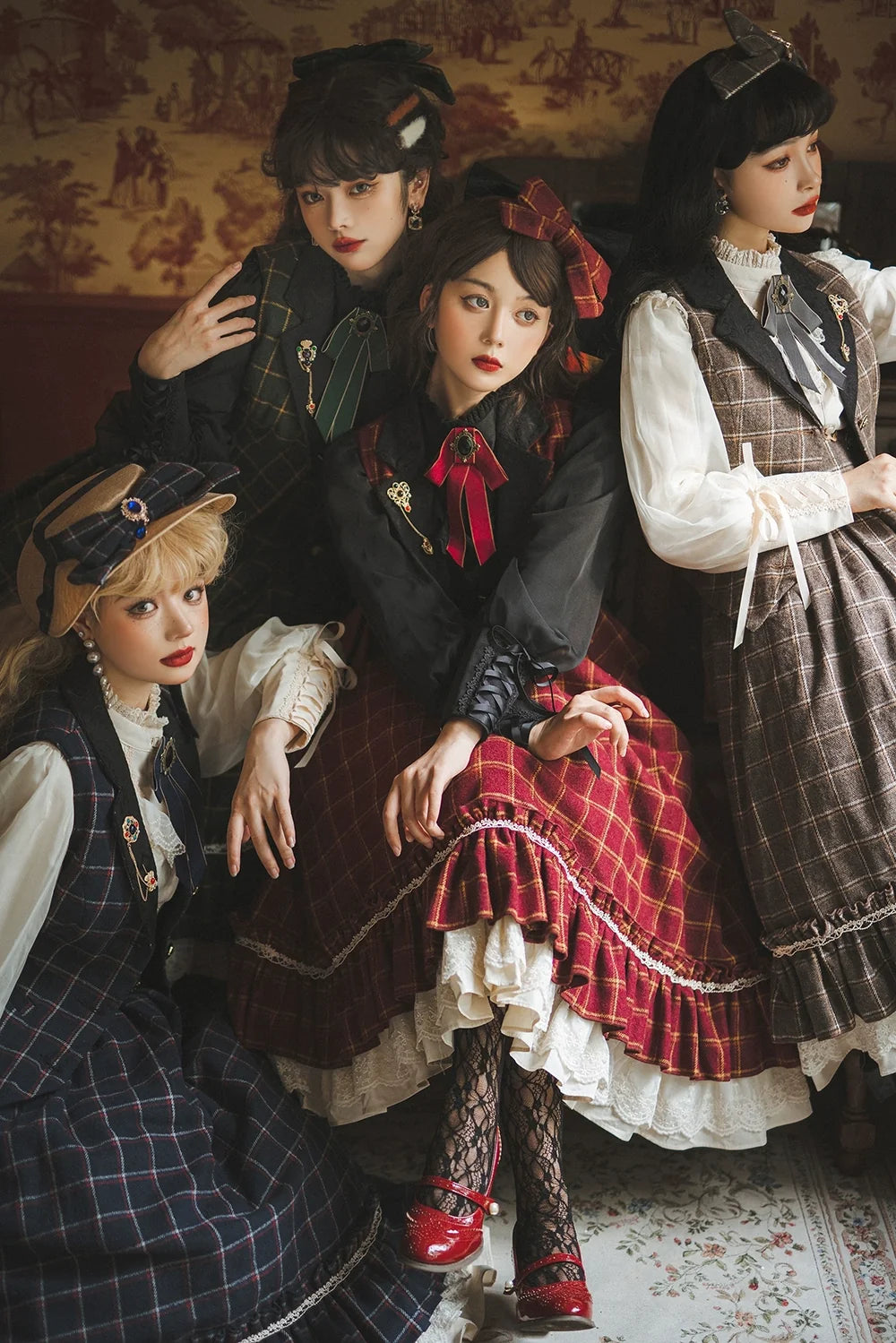 Miss Point - Rose - Elegant Lolita Fishbone Grid Skirt Customized