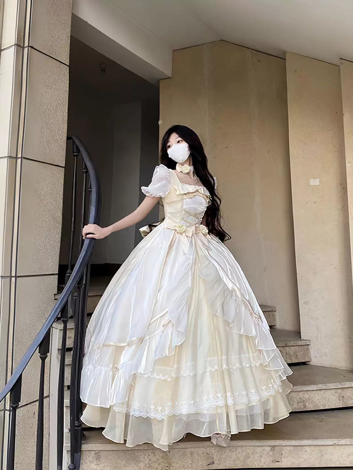 Sweetheart Dream Machine - Bridal Princess - Long Lolita Dress with Tiered Ruffles