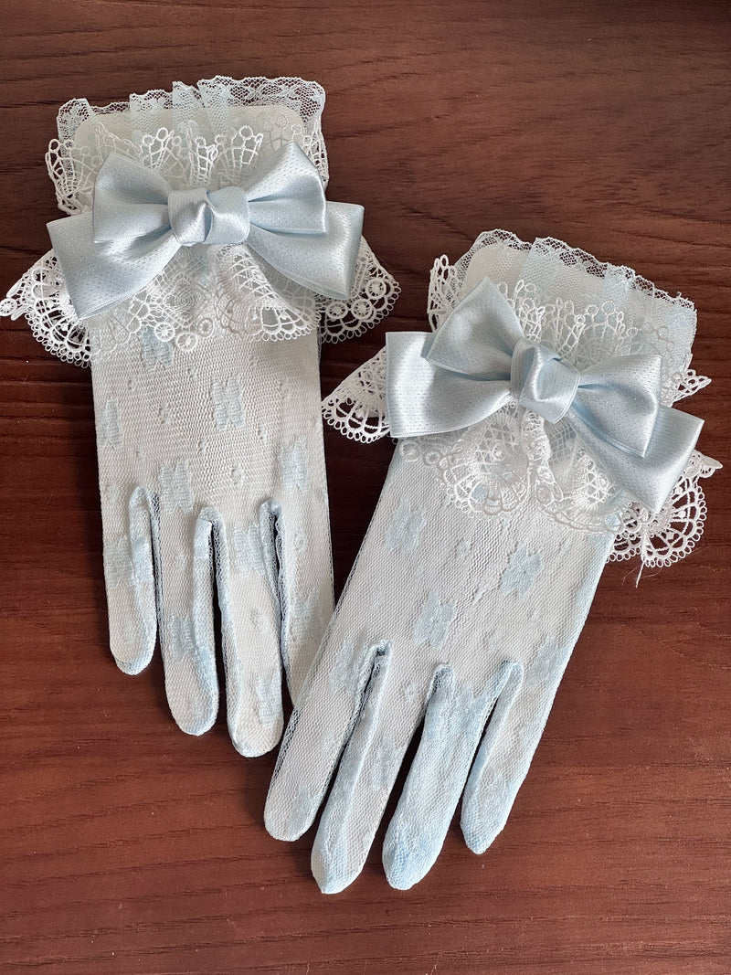 Maidou Christmas Lace Gloves & Bow Options — Blue Gloves + Blue Bows