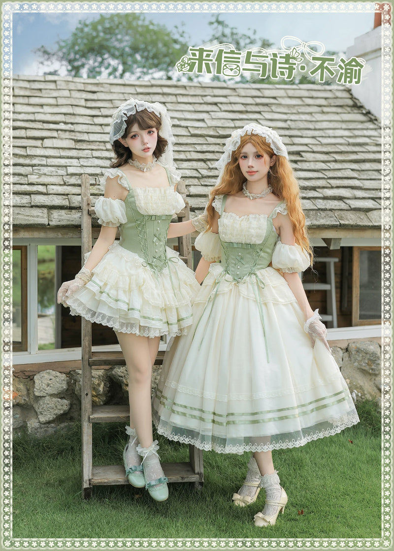 With PUJI - Unfailing - Classic Lolita Bow Jacquard Corset JSK Dress detail view 6