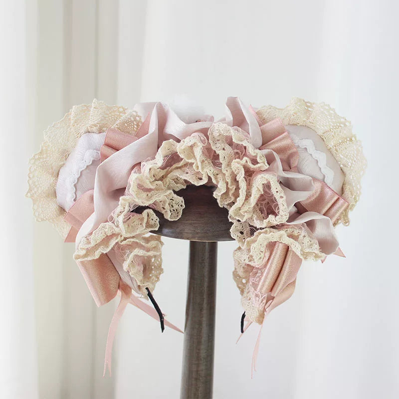 Deer Girl Handmade - Antique Doll Bear - Pink headwear selection with umbrella hat, KC and gift-box small top hat