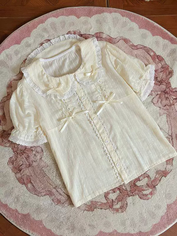 Sweetheart Dream Machine - Soft Girl Daily - Puff-Sleeve Jacquard Blouse