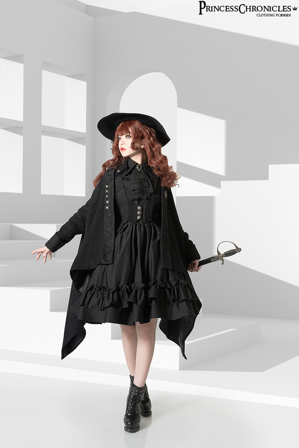 Princess Chronicles - Black and Blue - Retro Ouji Lolita Shirt, Mutton Sleeves