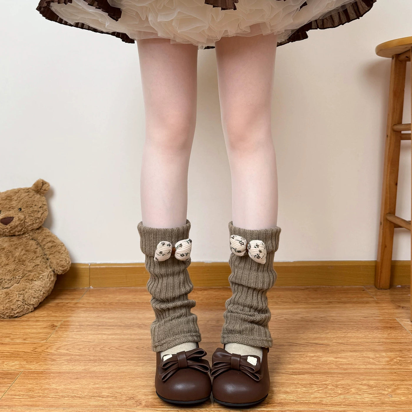 Chubby Bear Tales - Antique Doll - Thick Slouchy Leg Warmers with Teddy-Bear Cuffs