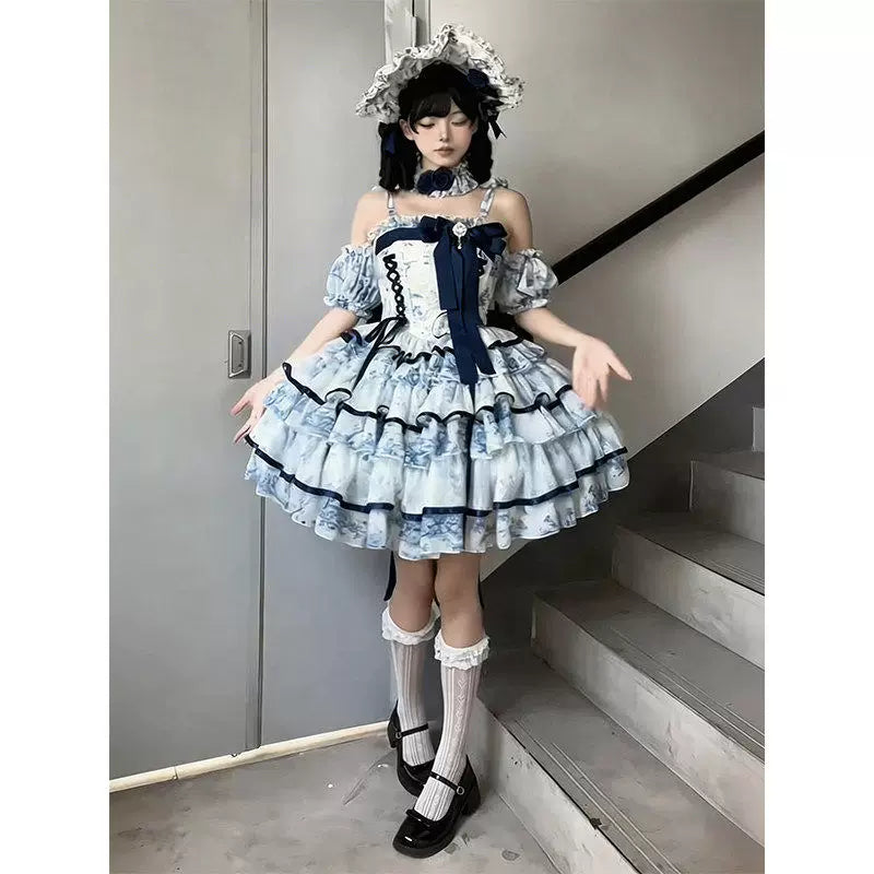 Creamy - Blue Rose Print - 90 cm Dress Set
