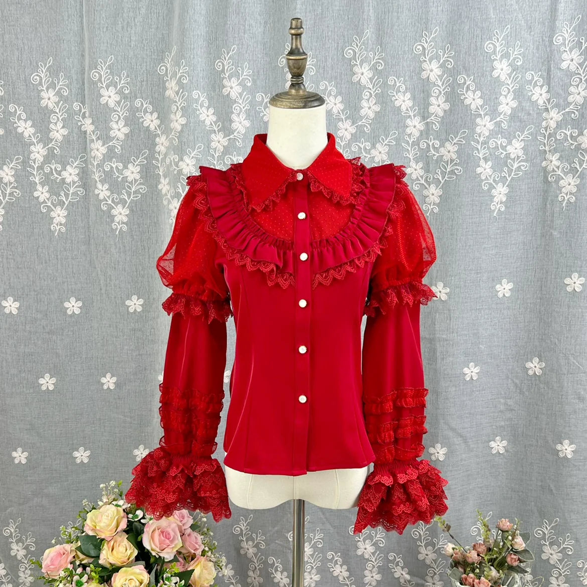 DMFS Lolita - Sweet Lolita Shirt Peter Pan Collar - Blouse Detachable Sleeves Innerwear