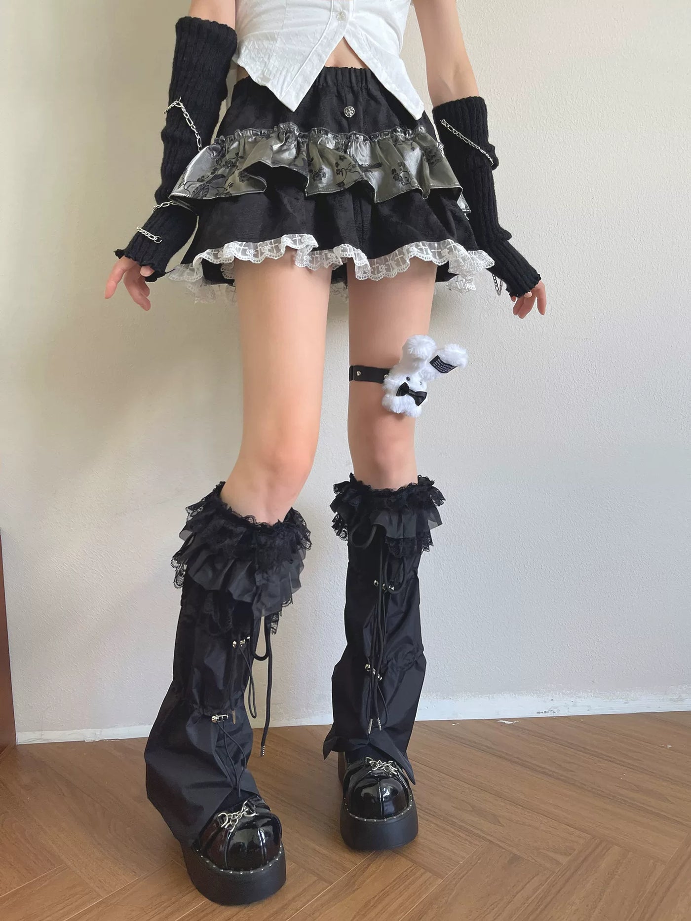 Sock Noble - Layered Lace Drawstring - Nylon Sock Covers with Flared Cuffs
