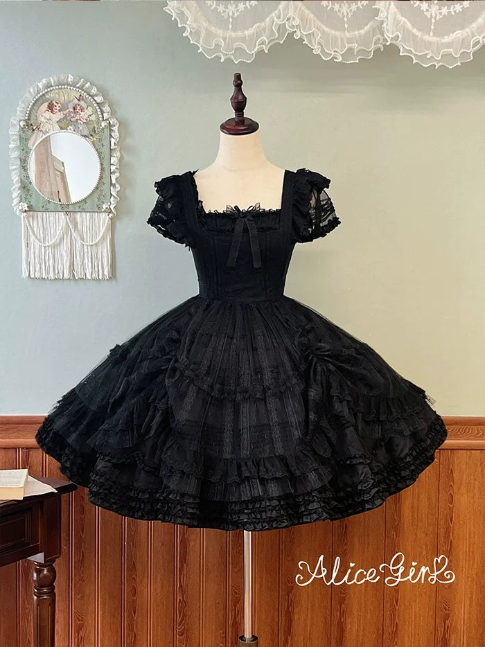 Alice Girl - Elegant Lolita Embroidered Apron - with Adjustable Strap Hand Accessory