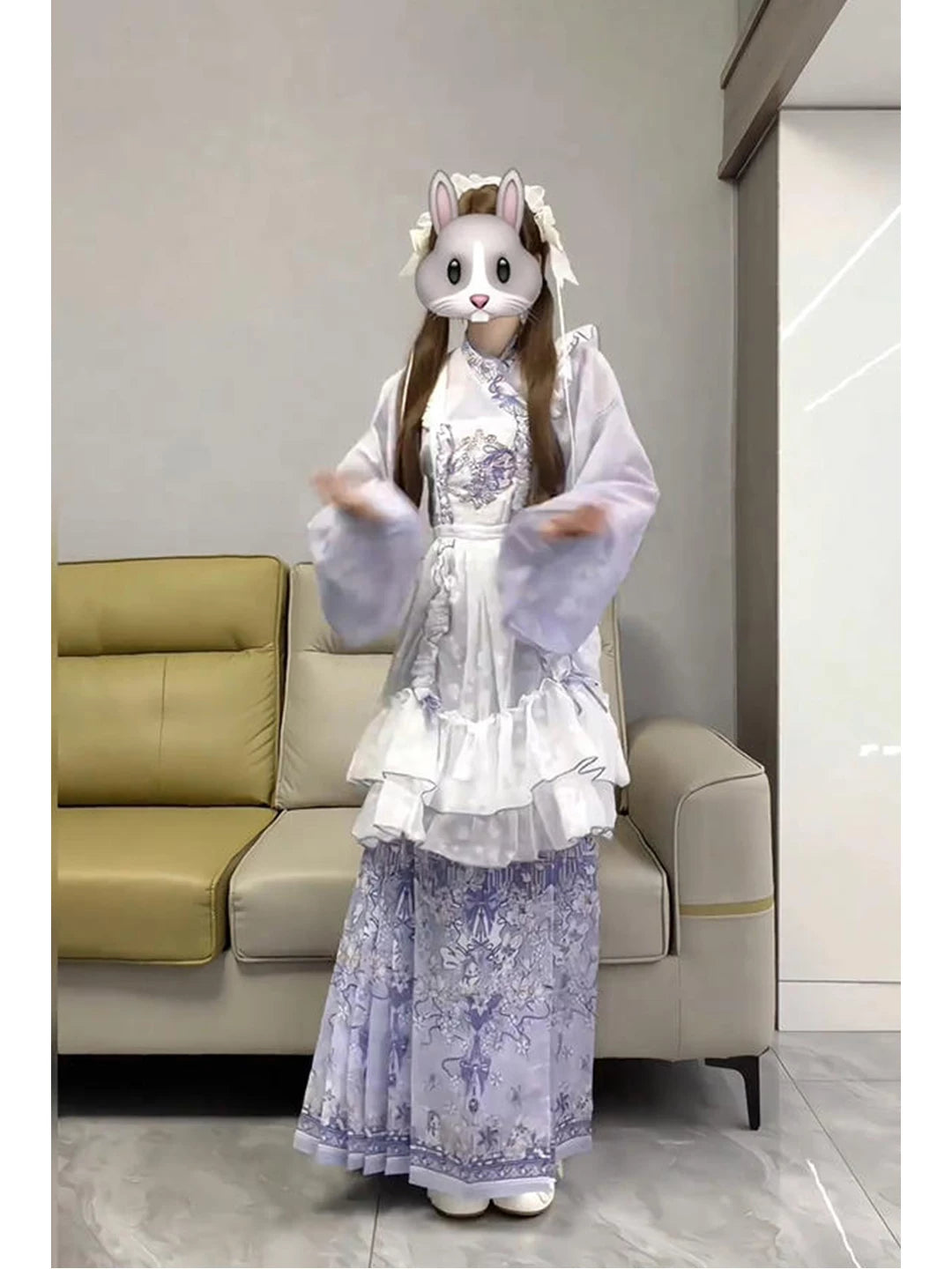 Creamy - Lavender Hanfu - Hanfu-Lolita set with a ruffled white overskirt