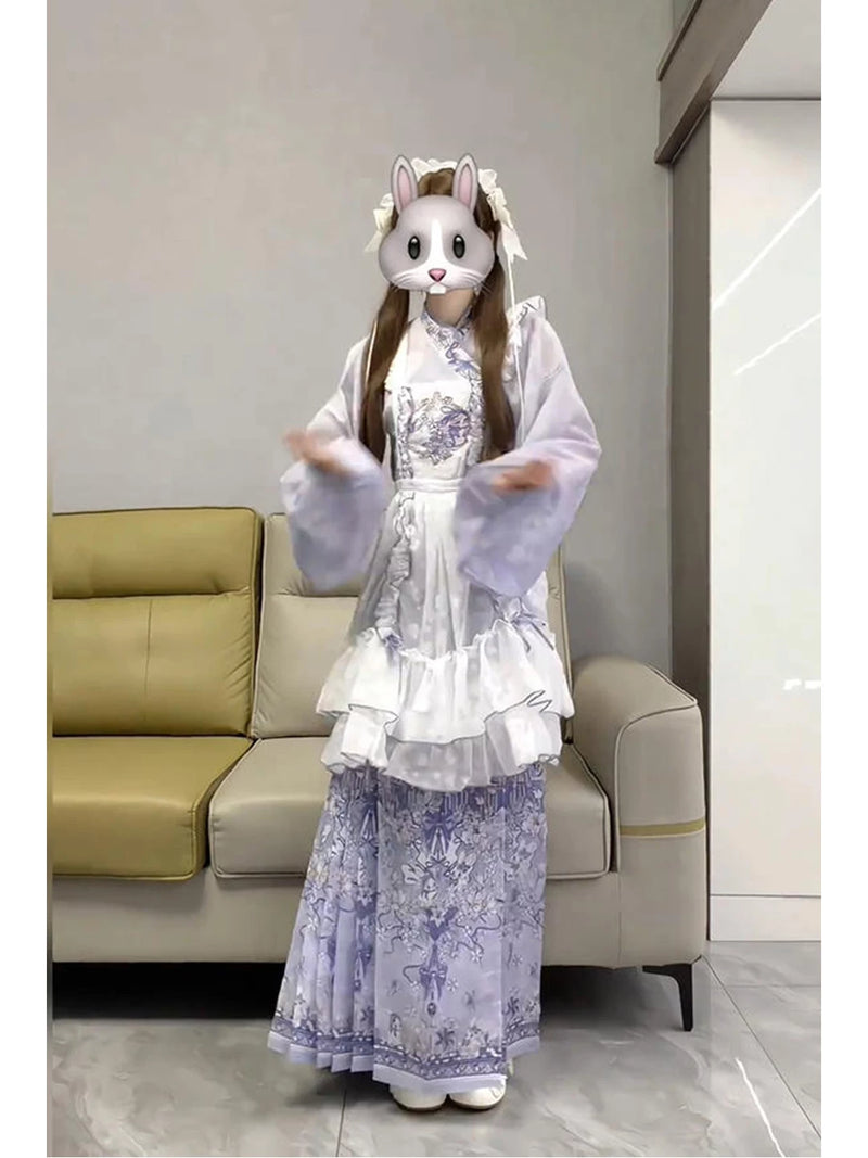 Creamy - Lavender Hanfu - Hanfu-Lolita set with a ruffled white overskirt