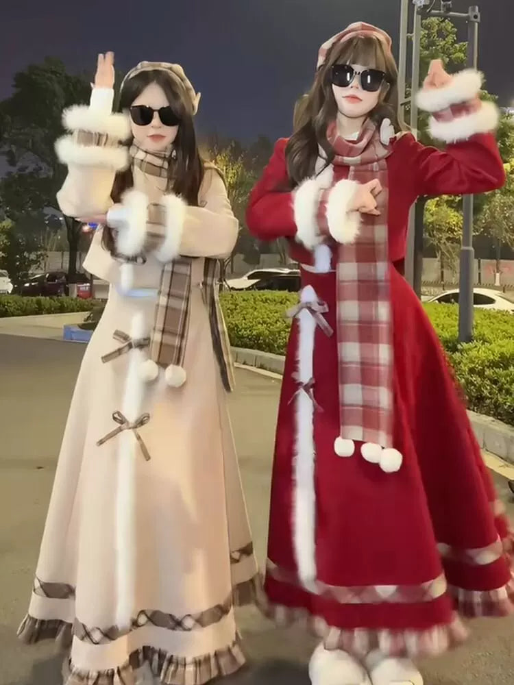 Creamy - Winter Plaid School - Three-Piece Lolita Set with a Plaid Scarf