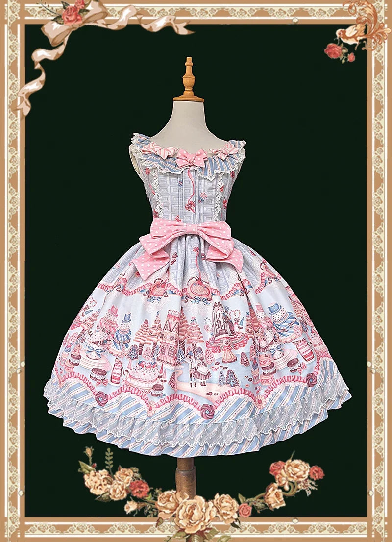 Infanta - Candy House - Old School Lolita Cake Print JSK Dress, Side Zipper