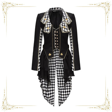 Immortal Thorn - Lost Alice - Ouji Lolita tailcoat with checkered panels and split tail