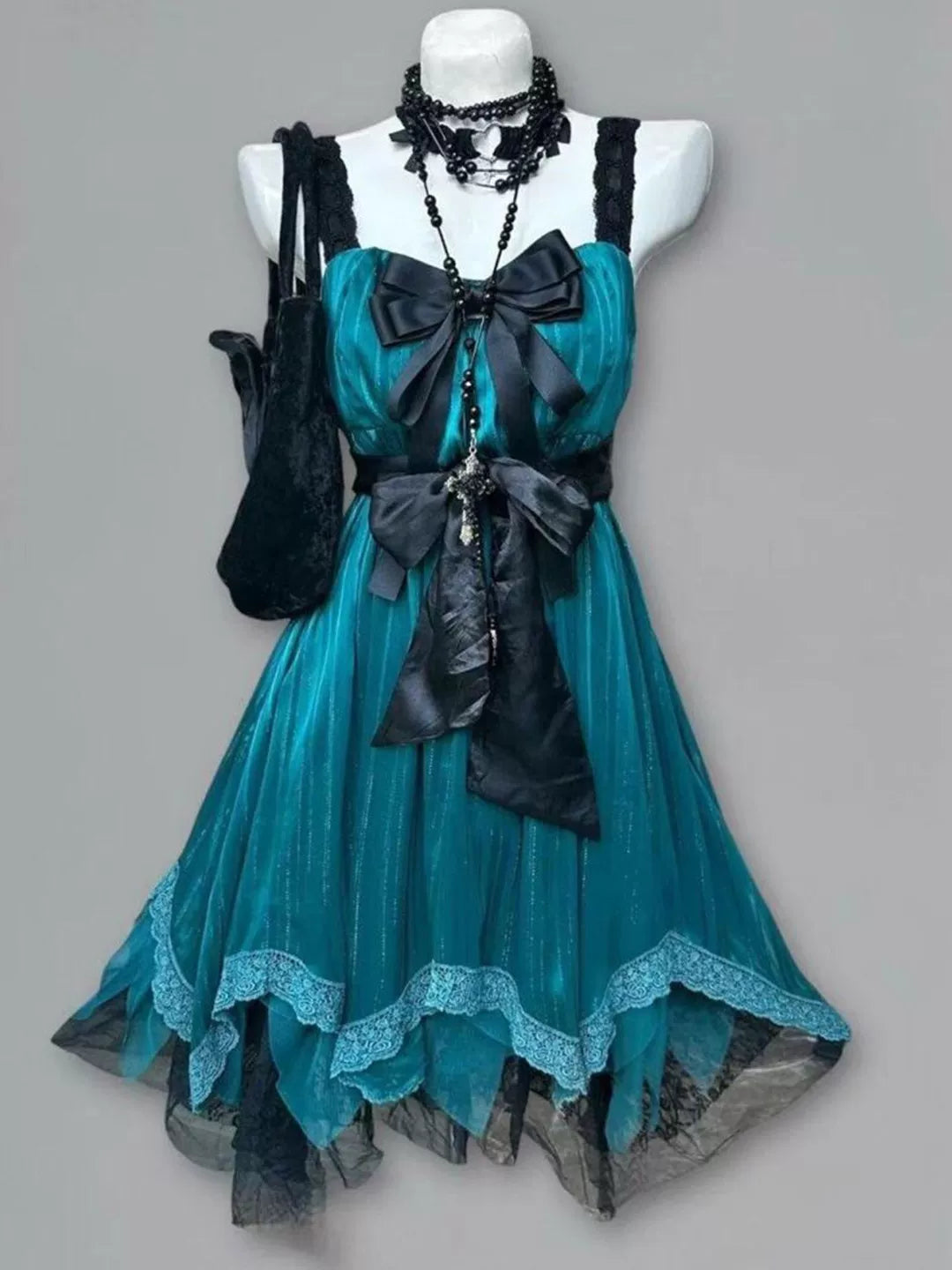 Creamy - Vintage-Inspired Summer - Cardigan-Style Dress Two-Piece Set with Black Bow