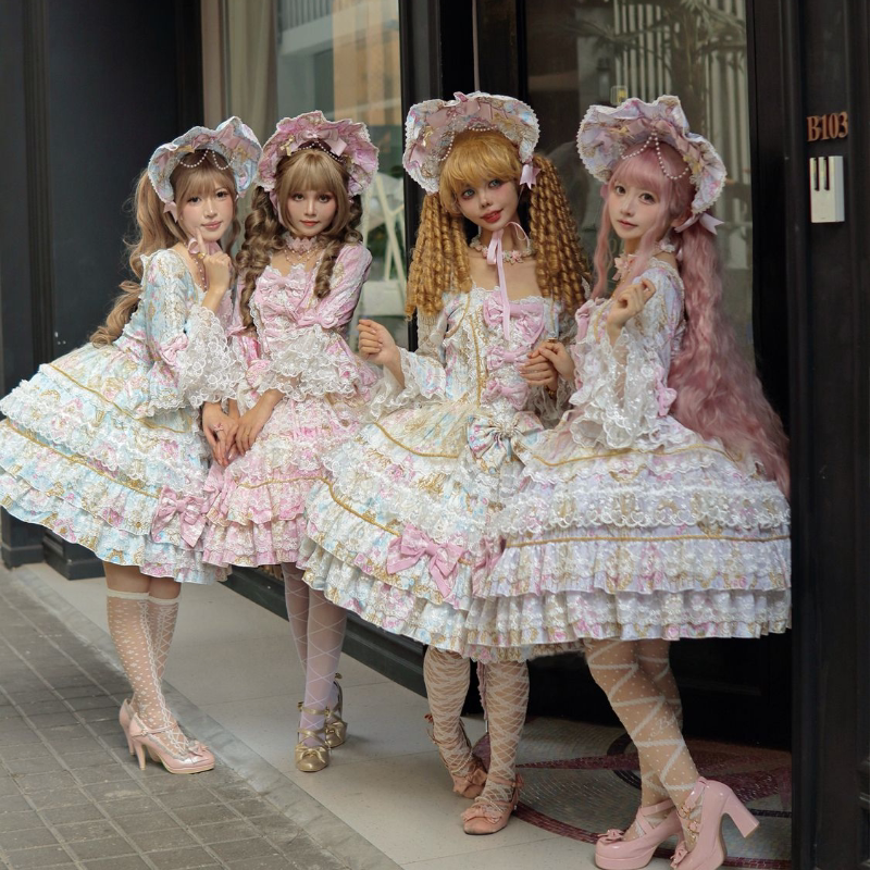 Lady Han Candelabra Chapter Sweet OP Dress by Lolita Fetch, featuring a pastel-colored, frilly Lolita dress with intricate details.