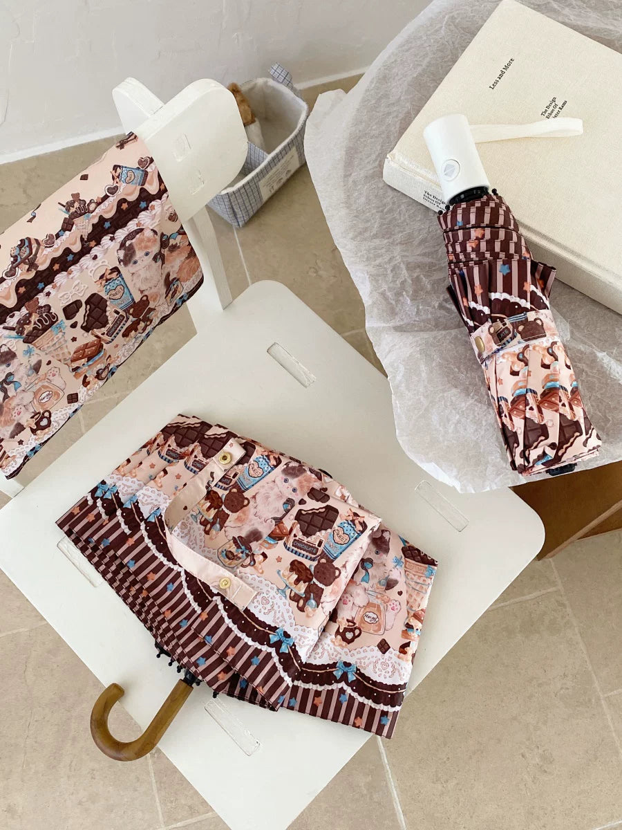 Independent Brand - Milk Coffee Calico Cat - Cat-Print Sun/Rain Umbrella