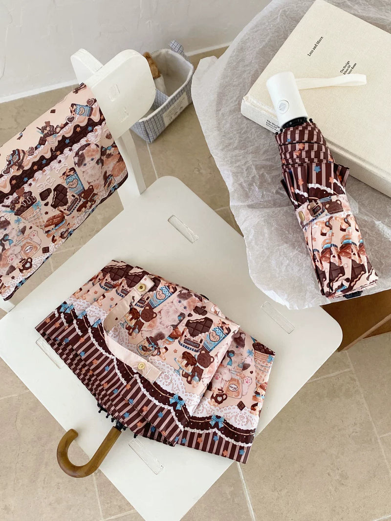 Independent Brand - Milk Coffee Calico Cat - Cat-Print Sun/Rain Umbrella