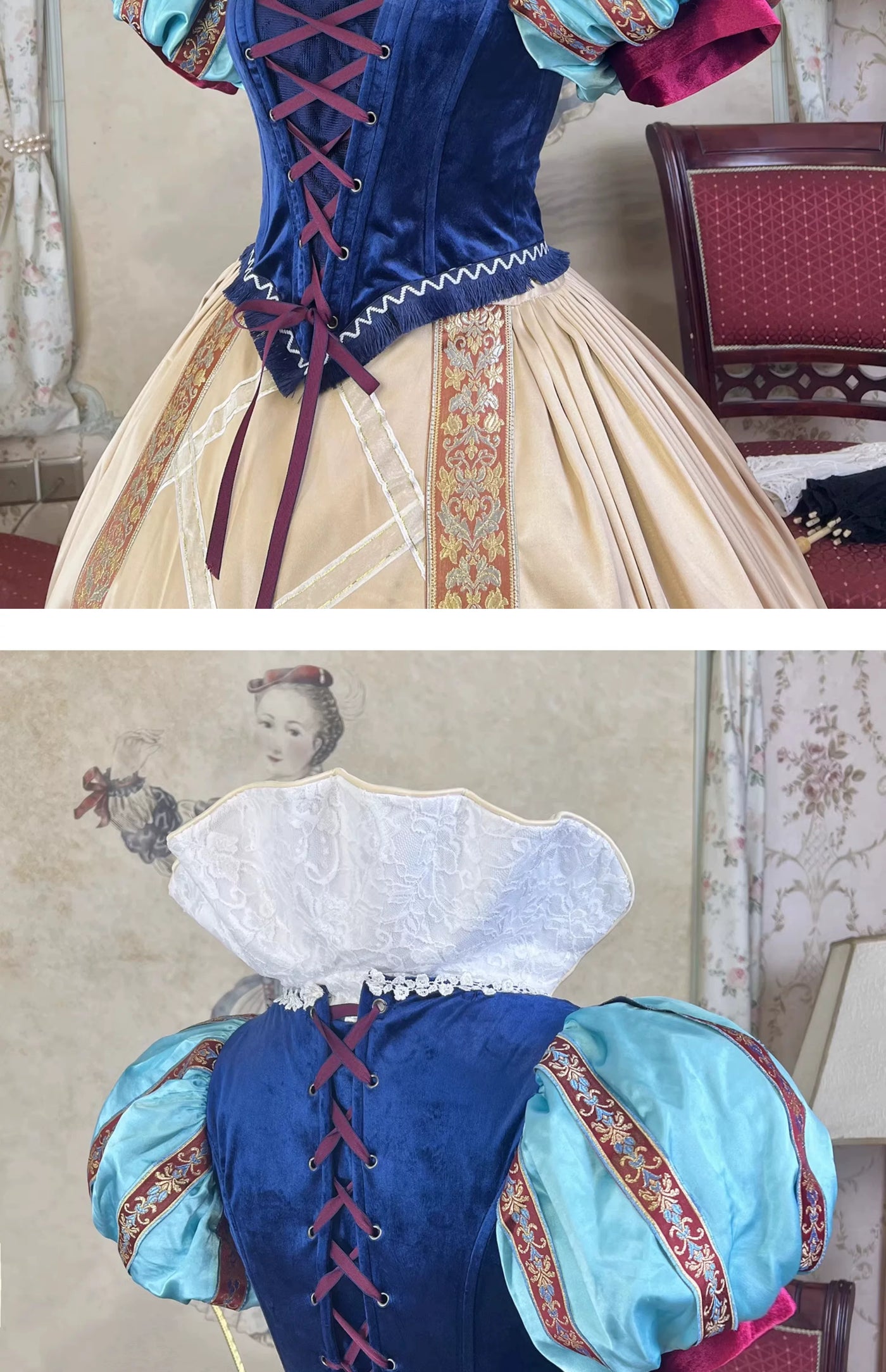 LACE GARDEN - Snow White Arrival - Royal Blue Dress Set with Puff Sleeves