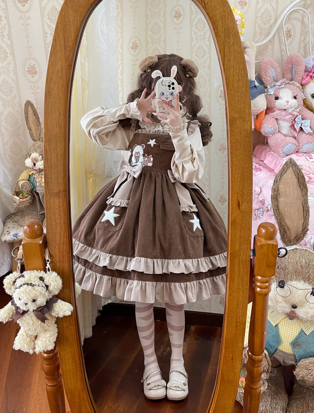 Lady Han Cute Bear Diary Lolita JSK dress with adorable bear print, featuring a charming, vintage-inspired design.