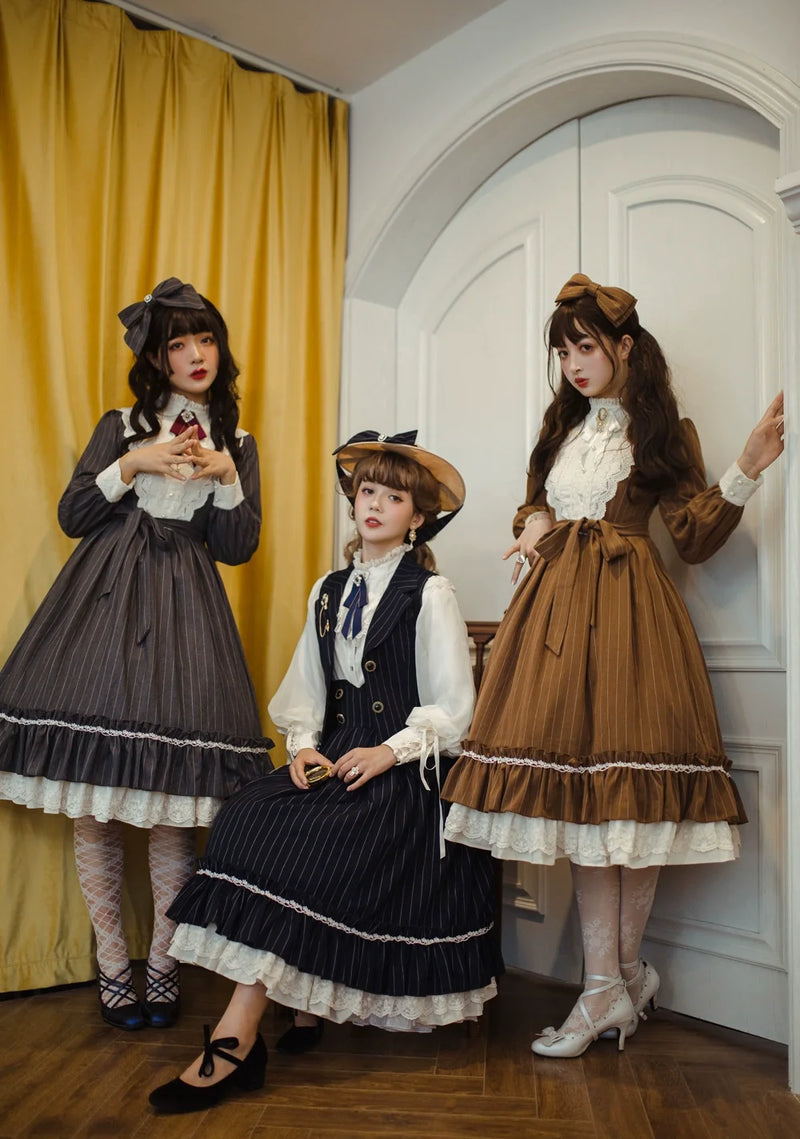 Miss Point - Rose Doll - Elegant Lolita Striped Fishbone Skirt