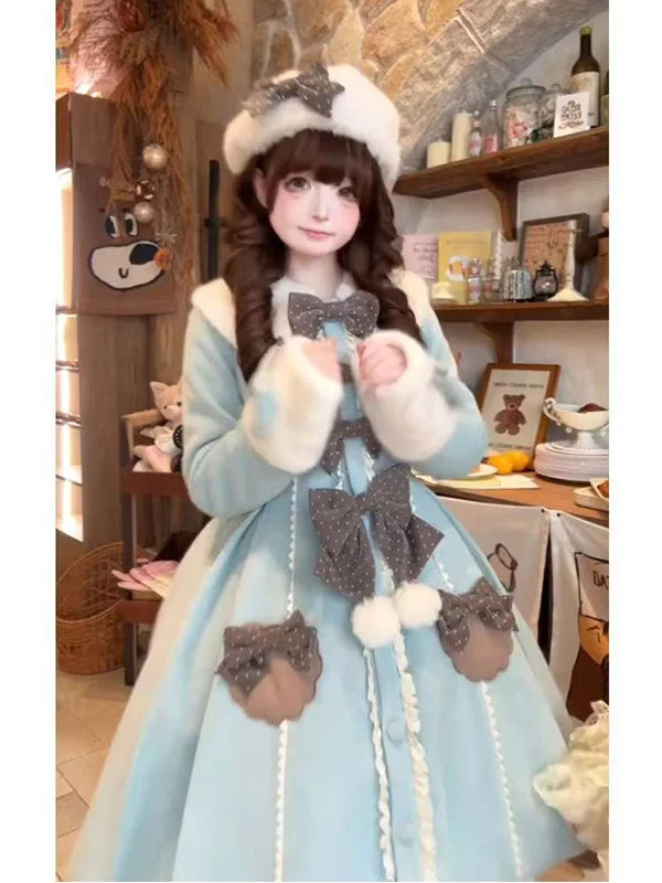 Creamy - Academy Sweet - Pale Blue Lolita Coat and Cape Set with Bow Trim