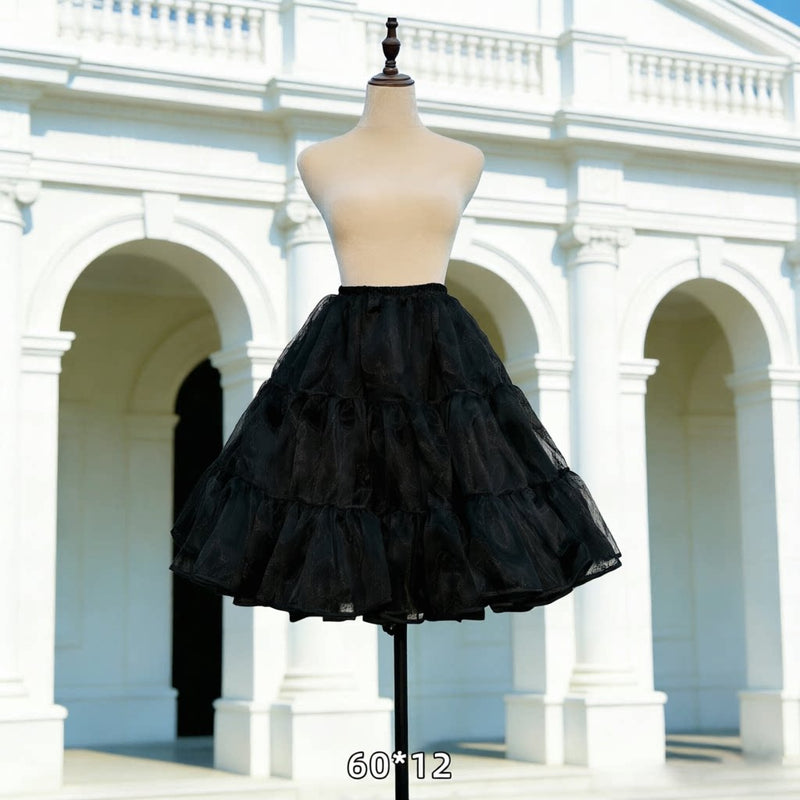 Floral Celebration Black Short Hoop-Free Lolita Petticoat — 60 × 12 m Fullness - No Drawstring
