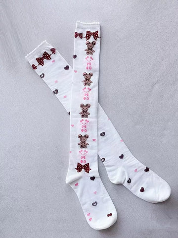 Fantasy Doll - Rabbit Bear - Over-knee socks with rabbit-bear and bow motifs
