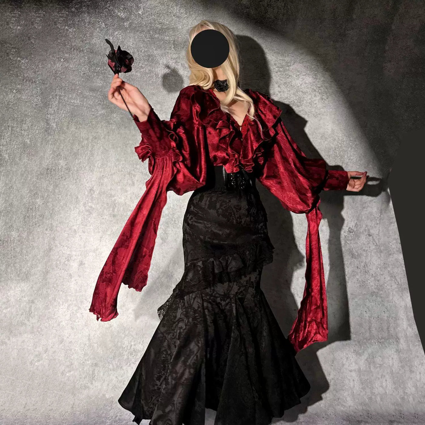 Sweetheart Dream Machine - Thorn Oracle - Gothic Blouse and Fishtail Skirt Set with Ruffled Sleeves