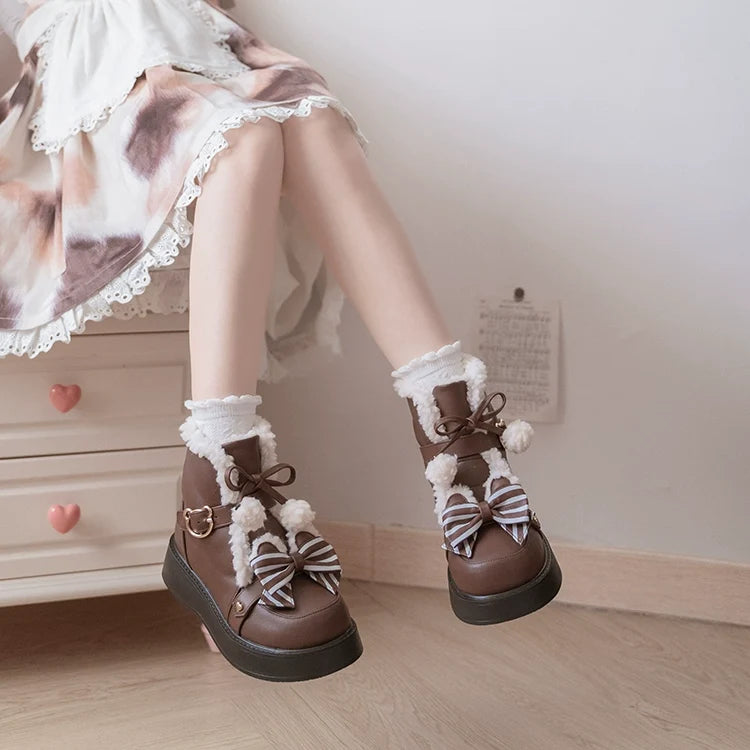 beauty bunny - Milk Bear - Lolita snow boots with striped butterfly bows - product detail 6