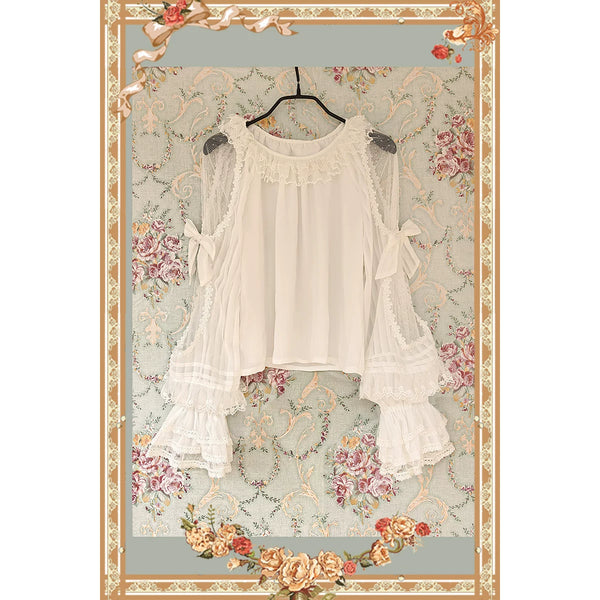 Infanta - Morning Dew - Lace-Sleeve Chiffon Blouse