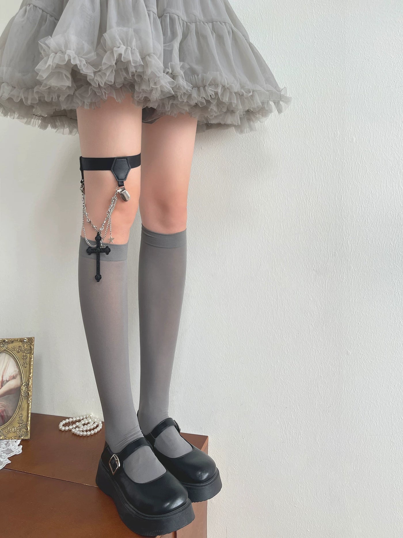 Sock Noble - Cross Chain - Mid-Calf or Over-the-Knee Socks with Cross-and-Chain Leg-Ring Detail