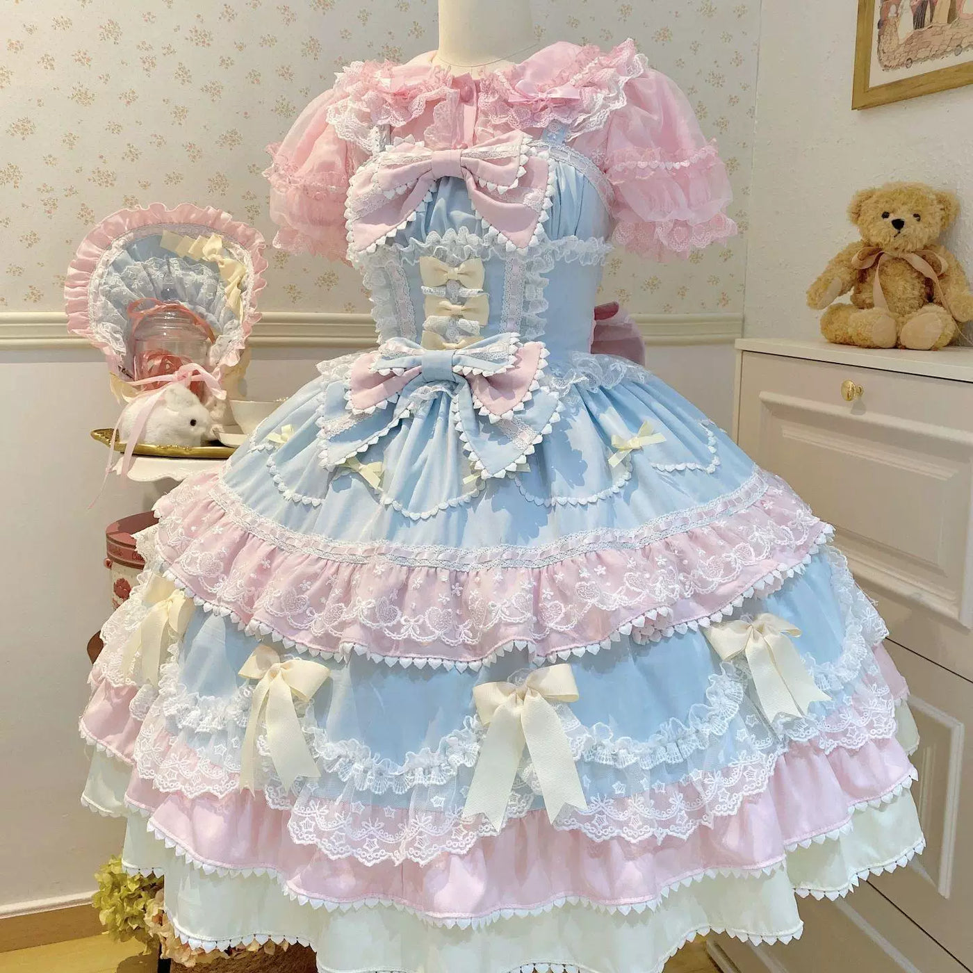 Sweetheart Dream Machine - Ribbon Layers - Lolita JSK Dress with Tiered Ruffles and Bow Details
