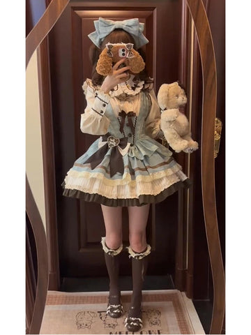 Creamy - Mint Chocolate - JSK Set with Long-Sleeve Blouse and Waist Bow