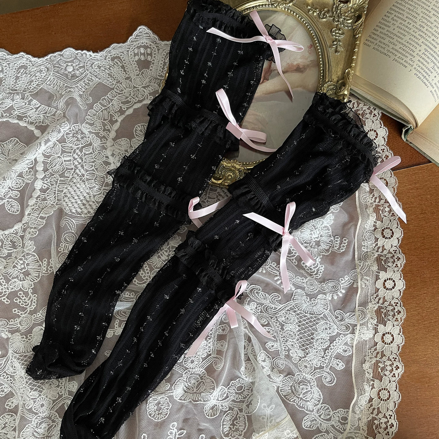 Sock Noble - Christmas Bear Garden - Mid-Calf Socks and Leg Accessories with Lace and Bear Details