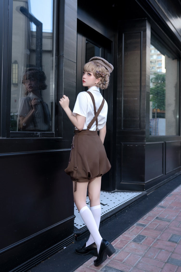 Letters from Unknown Star - Ouji Lolita Brown Short & Shirt Set - Innerwear