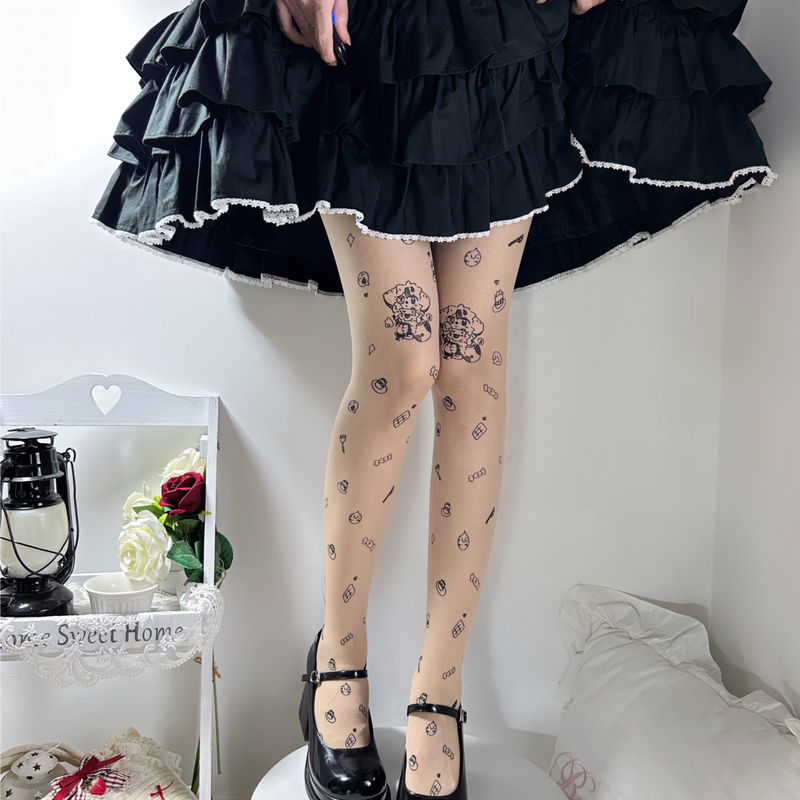 Fantasy Doll - Candy Sketch - Printed Tights with Cartoon Motifs
