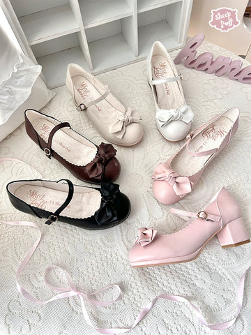 Sheep Puff Sheep Puff elegant bow mid heel Lolita shoes with stylish design and comfortable fit, perfect for fashion-forward outfits.