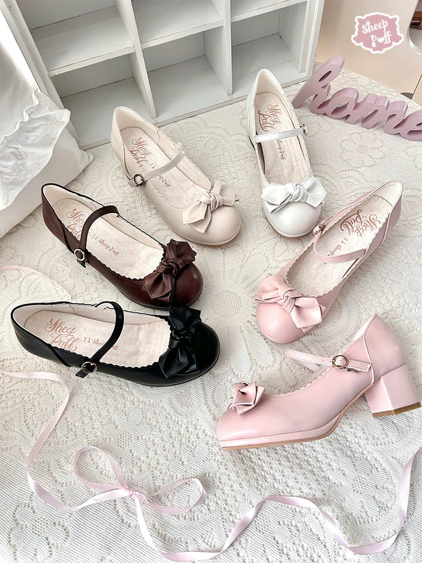 Sheep Puff Sheep Puff elegant bow mid heel Lolita shoes with stylish design and comfortable fit, perfect for fashion-forward outfits.