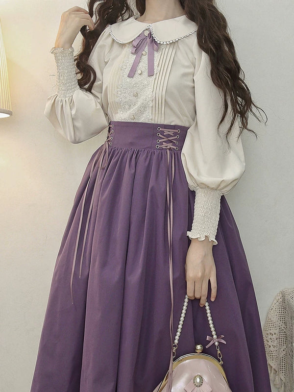 Countess's Autumn Outing - Embroidered Blouse and Skirt Set