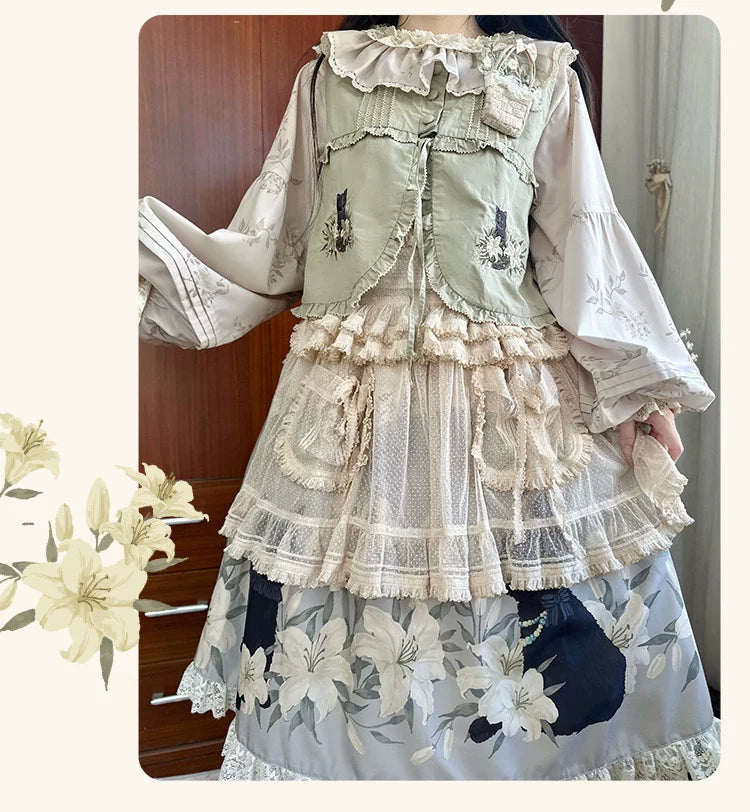 GZYRZ - Black Cat and Lily - Lolita fashion set with black cat and lily motifs