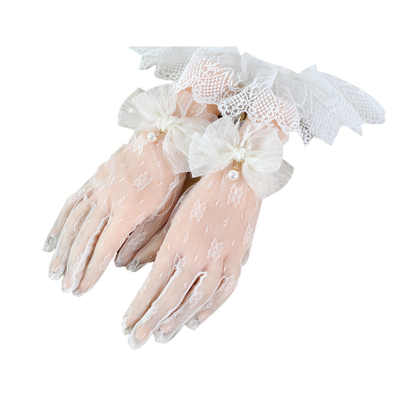Xiaogui - Lace Bowknot Flower Vintage Lolita - Gloves Hand Accessory