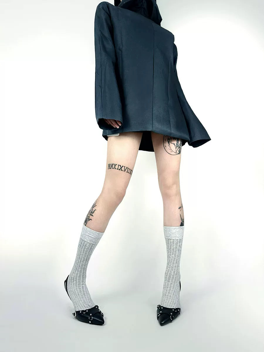 White Socks - Ballet Y2K - Ribbed slouch calf socks with a wide fold-over cuff