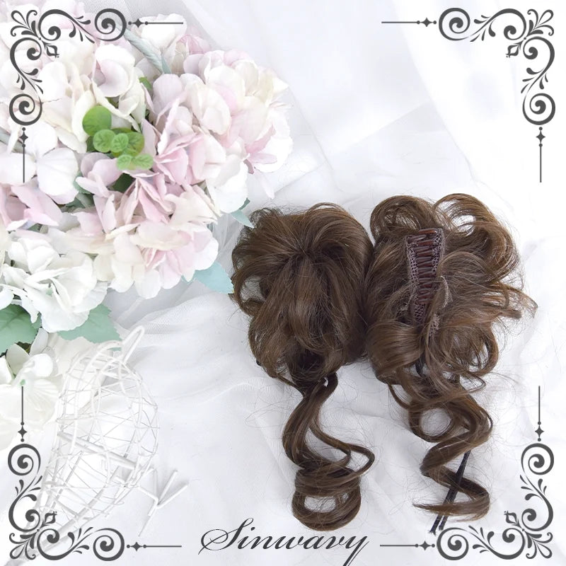 Sinwavy - Kawaii Lolita Brown Wig Cute Bun - Ponytail Doll-like Wig Wig