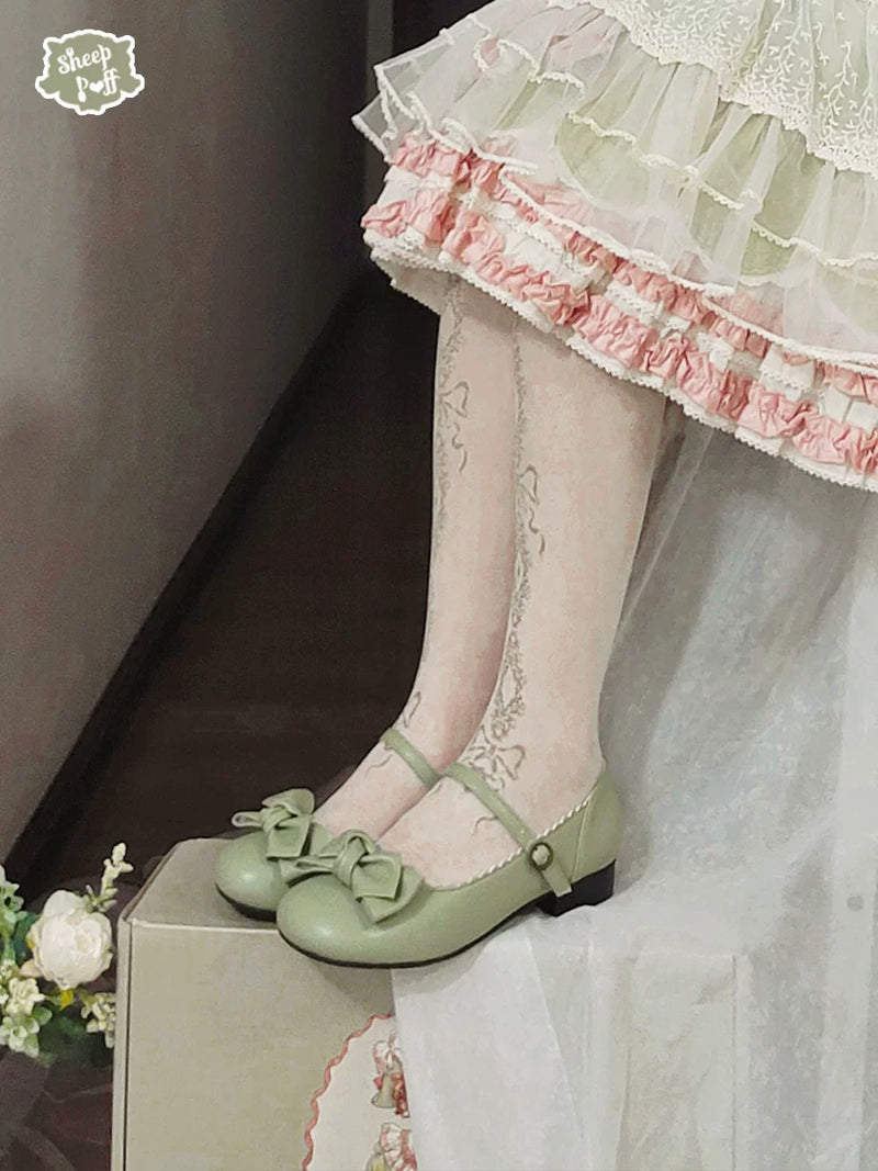Sheep Puff sheep-shaped rounded bow Mary Jane shoes in grape color with cushioned soles and classic style.