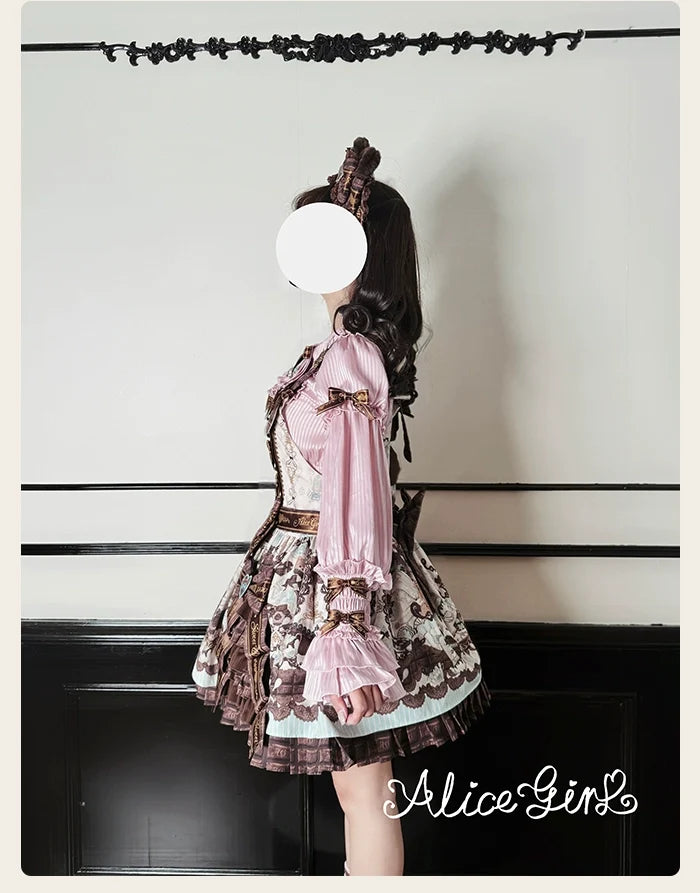 Alice Girl - Bear Chocolate Bar - Kawaii Lolita Blouse, Long Sleeve