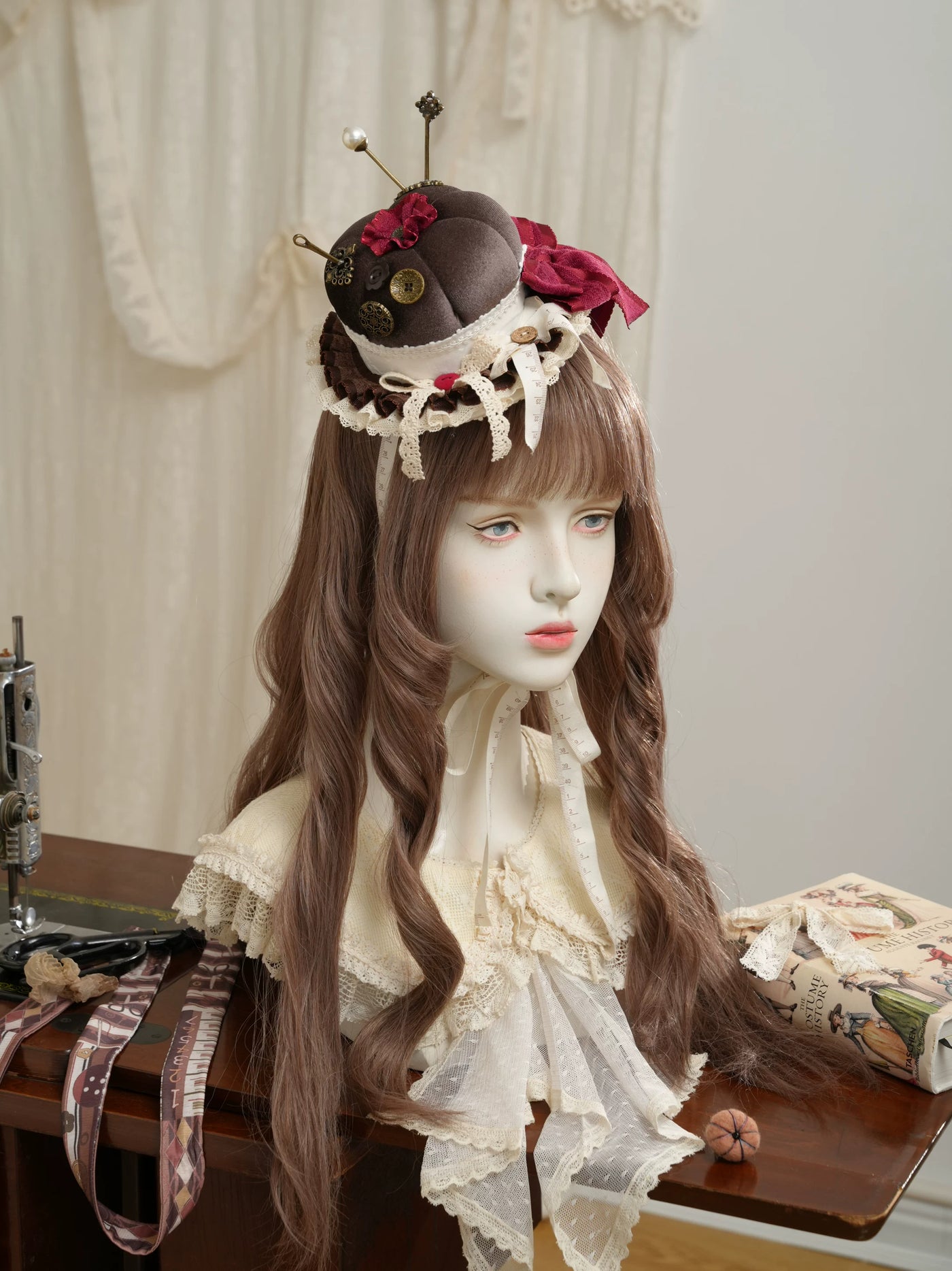 Star Box - Antique Patchwork House - Sewing-Inspired Mini Hat with Lace Trim