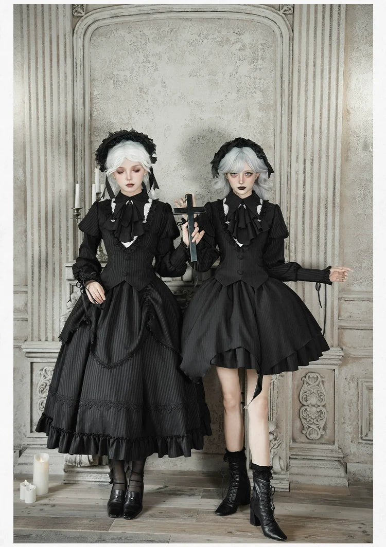 With PUJI - Night Talk - Gothic Lolita Skirt Dress Set, Batwing-shaped Accents